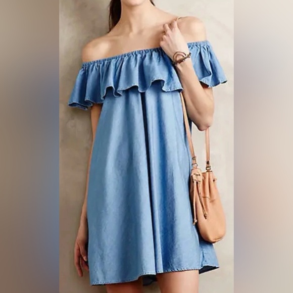 Rebecca Minkoff Dresses & Skirts - Rebecca Minkoff Off Shoulder Dress – Coastal Boho Tencel, Flowy Denim Look